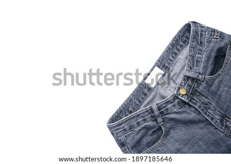 Denim pants isolated on white background, flat lay.