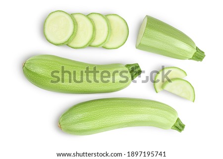 zucchini or marrow isolated on white background with clipping path and full depth of field. Top view. Flat lay Royalty-Free Stock Photo #1897195741