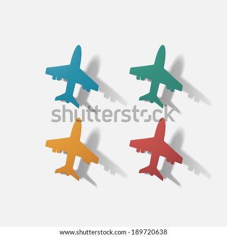 Paper clipped sticker: aircraft airliner. Isolated illustration icon