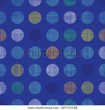 Vector abstract textile polka dots on blue seamless pattern background