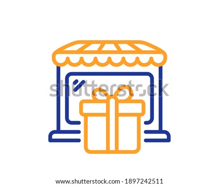 Gift shop line icon. Souvenirs market sign. Retail marketplace symbol. Quality design element. Line style gift shop icon. Editable stroke. Vector Royalty-Free Stock Photo #1897242511