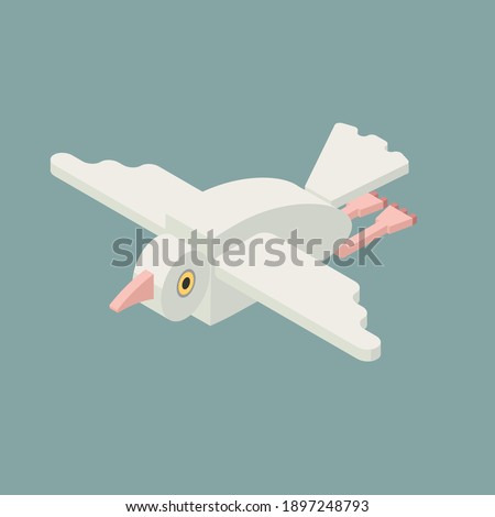 Flying seagull isometric icon. Hand drawn vector illustration. Flat colors. Royalty-Free Stock Photo #1897248793