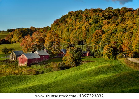 Jenne farm with fall colors in Reading, Vermont, USA
