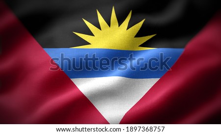 close up waving flag of Antigua and Barbuda. flag symbols of Antigua and Barbuda.
