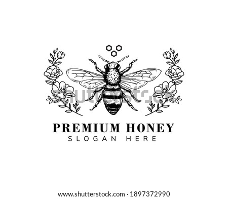 honey bee with hand drawn style for logo and other Royalty-Free Stock Photo #1897372990