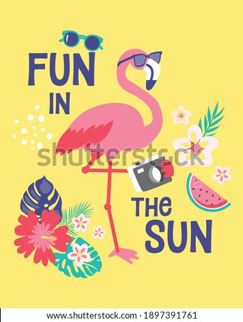 fun in the sun, flamingo, summer graphic tees vector designs and other uses Royalty-Free Stock Photo #1897391761