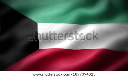 close up waving flag of Kuwait. flag symbols of Kuwait.