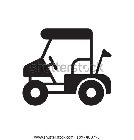Golf cart icon in outline design. Car for golfers on court clip art.