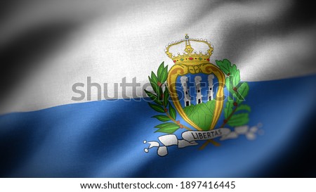 close up waving flag of San Marino. flag symbols of San Marino.
