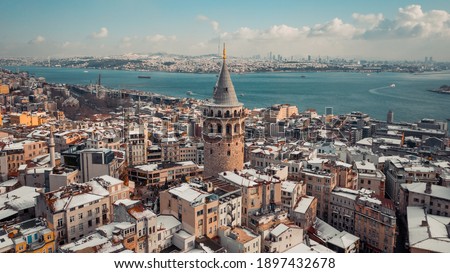 Winter shot from Istanbul. Galata Tower Royalty-Free Stock Photo #1897432678
