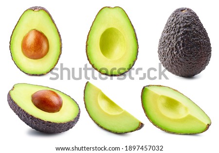 Set of avocado isolated on a white background. Avocado stack full depth of field macro shot. Avocado with clipping path Royalty-Free Stock Photo #1897457032