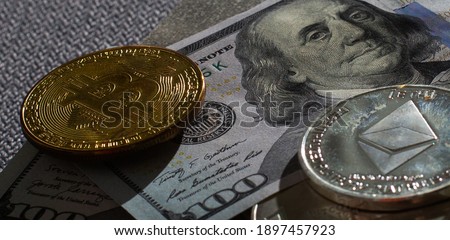Bitcoin chart on virtual screen money concept.Gold bitcoins with graph chart and digital technology background.