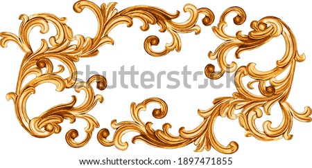 golden baroque ornament on white background Royalty-Free Stock Photo #1897471855