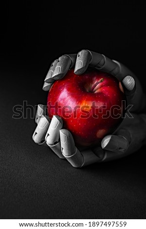 wooden hands with red apple