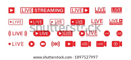 Live streaming set red icons. Play button icon vector illustration. Royalty-Free Stock Photo #1897527997