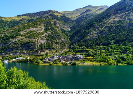 Green mountain landscape in the Pyrenees of Aragon Spain.
