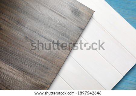 Different wooden surfaces for photography, flat lay. Stylish photo background