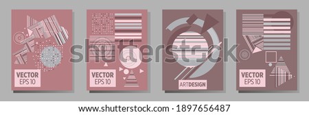 Covers templates set with bauhaus, memphis and hipster style graphic geometric elements. Universal abstract layouts. Applicable for placards, brochures, posters, covers and banners.