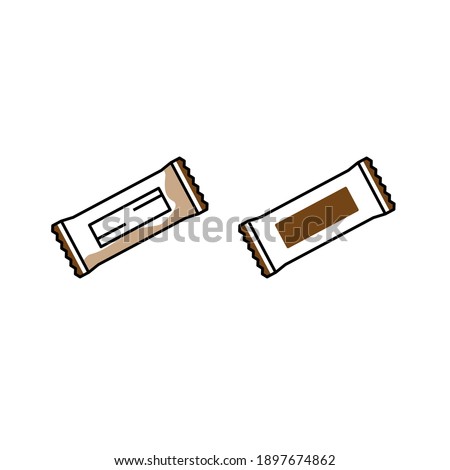 Set of Chocolate bar color icon. Protein snack package. Wrapped candy,