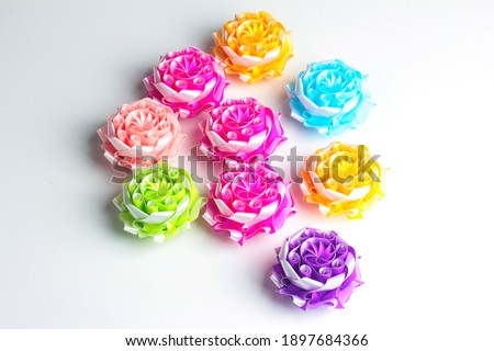 Colorful lotus handcraft ribbin for donate to give away alms by scattering ,The Coin sprinkling,Colorfull scatter.