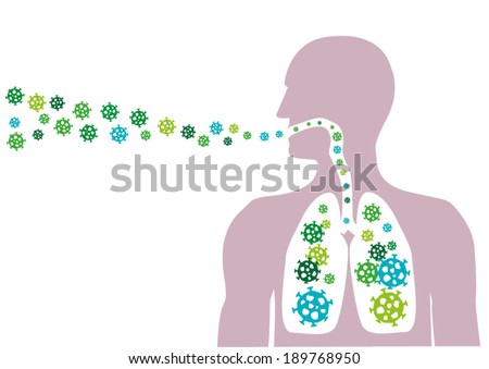 Man Inhales pathogen particles or spreads diseases. Editable Clip Art. Royalty-Free Stock Photo #189768950