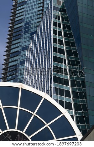 Low angle view of skyscraper, Robson Street, Vancouver, Lower Mainland, British Columbia, Canada