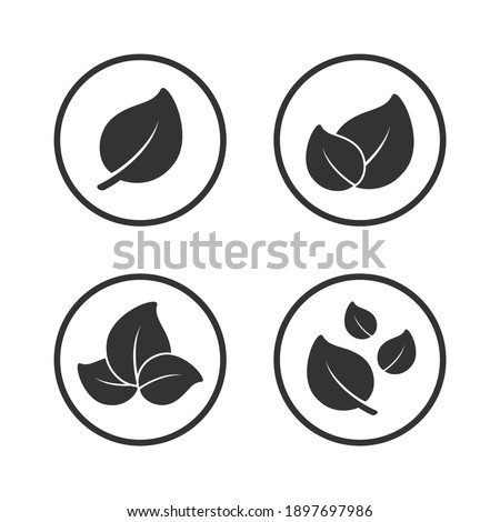 Single, two and tree leaves in a circle icon sign design set. Simple minimal flat modern vector illustration. Clip art or logo symbol for nature, health, vegetarian menu, eco friendly organic products
