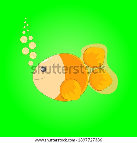 Vector illustration of orange fish on green screen background