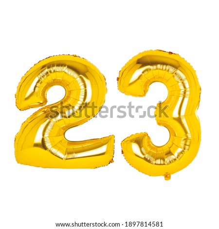 Gold foil balloon figures on white background