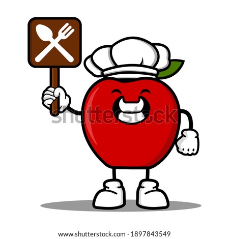cute chef red apple cartoon mascot character funny expression showing restaurant symbol