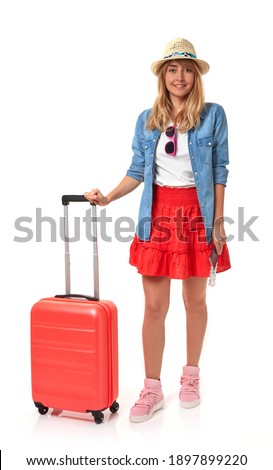 Summer dressed girl with suitcase