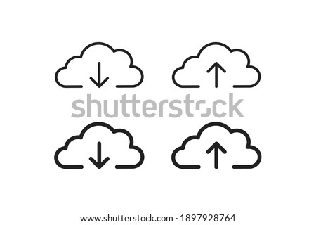 Download cloud icon. Upload data symbol. Web file outline sign in vector flat style. Royalty-Free Stock Photo #1897928764