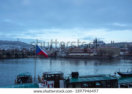 Winter panorama of snowy Prague. Europe, Czech Republic. 