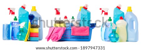Set detergents for cleaning on white background isolation Royalty-Free Stock Photo #1897947331