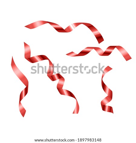 Collection Set of Red Glossy Glitter Ribbon for Party Holiday Background. Isolated Design Elements. Vector Illustration