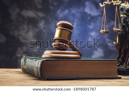 gavel on books with the statue of justice symbol. Legal law concept