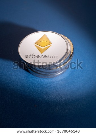 Macro shot of a bit coin Ethereum Crypto currency