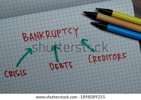 Bankruptcy - Crisis, Debts, Creditors write on a book isolated on Wooden Table.