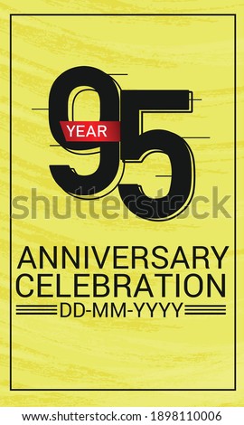 Speed Style 95 year anniversary celebration, minimalist logo, jubilee, red ribbon line design black on yellow background for greeting card. invitation, banner - Vector