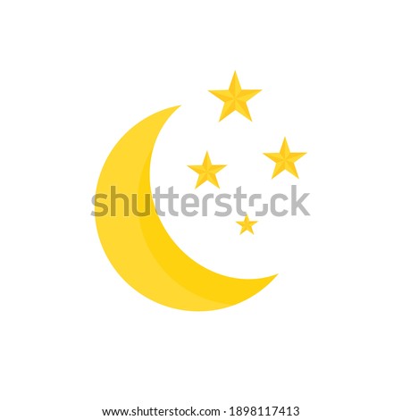 Moon and stars flat design on white background.