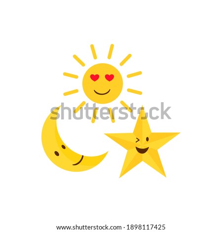 Moon, sun and stars  design on white background.