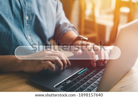 Data Search Technology Search Engine Optimization. man's hands are using a computer notebook to Searching for information. Using Search Console with your website. Royalty-Free Stock Photo #1898157640