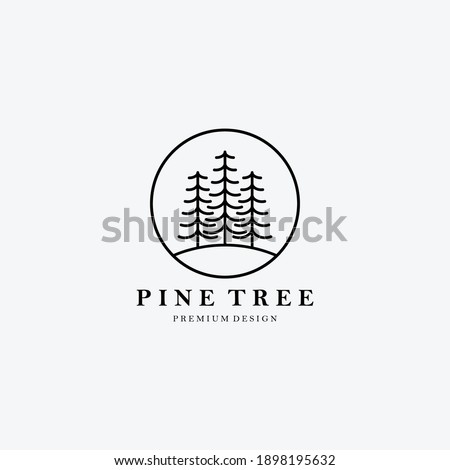 Simple Line Art Pine Tree Logo Vector Illustration Design Linear, Minimalist Tree, Minimal of Tree Logo Simply