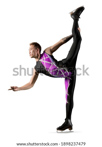 Biellmann spin. Man figure skating in action on white background