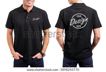 Men's black polo shirt template, front and back