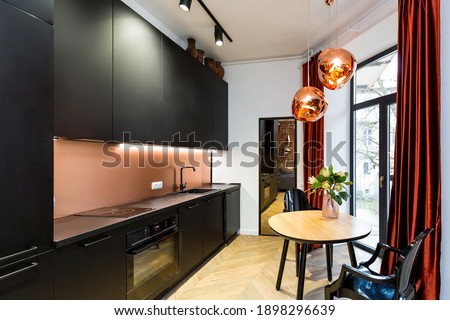 interior photography, kitchen studio, black in a modern style