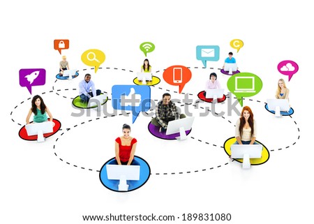 Multiethnic People Connecting with Social Media Symbols