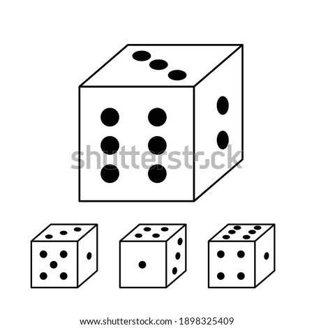 Dice Icon. Set of vector black and white illustrations in minimalistic trendy flat design style. Line drawing