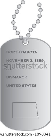 vector illustration of military dogs tags with Map of US state of North Dakota