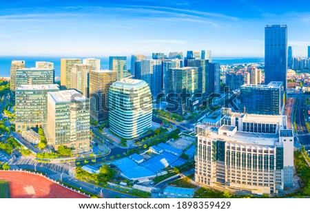 Aerial view of urban CBD in Xiamen City, Fujian Province, China
